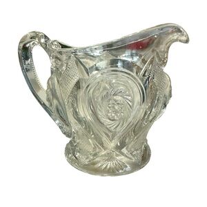 Vintage Pressed Clear Glass footed pitcher Creamer swirling star pattern